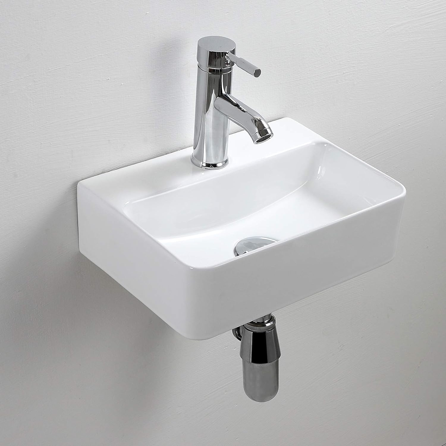 White Ceramic Vessel Sink Rectangle Compact Bathroom Sink Wall Mounted for Small Cloakroom Bathroom 365 x 250 x 105mm(Style1).