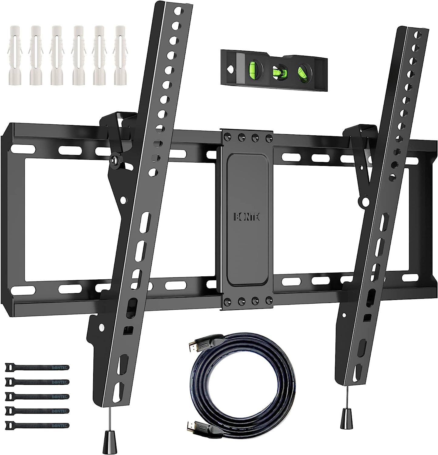 BONTEC TV Wall Bracket for Most 37-82 Inch LED LCD Plasma Flat Curved TVs, Tilt TV Wall Mount with Max. VESA 600x400mm, Up to 60kg, Bubble Level, 1.8m HDMI Cable and Cable Ties included.