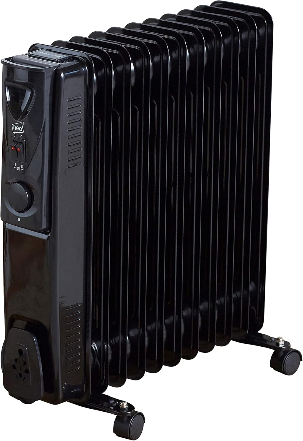 Neo 11 Fin Electric Oil Filled Radiator Portable Heater With 3 Heat Settings Thermostat (Black).