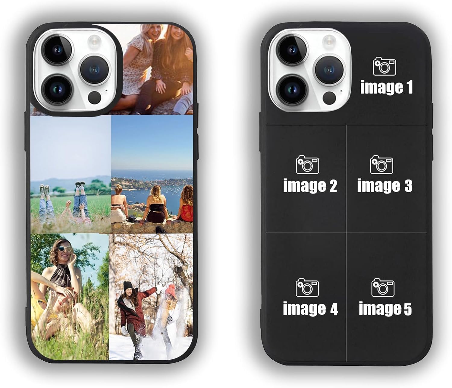 Personalised Phone Case, Custom Phone Case,for Apple iPhone 11/12/13/14/15 Pro Max X/XR/XS, Collage Photo Text Name, Customised Gifts for Birthday, Wedding, Anniversary (5 Photo).