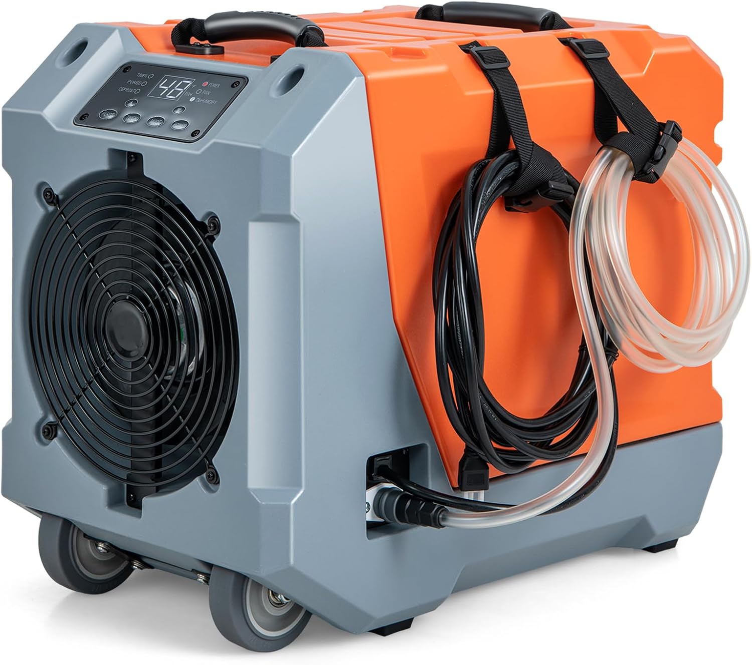 COSTWAY 85L/Day Commercial Dehumidifier, Industrial Air Dehumidifiers Building Dryer with Pump, 24H Timer, Auto Defrost, Memory Starting, Drain Hose, Wheels & Handle, Air Circulation 350 m3/h.