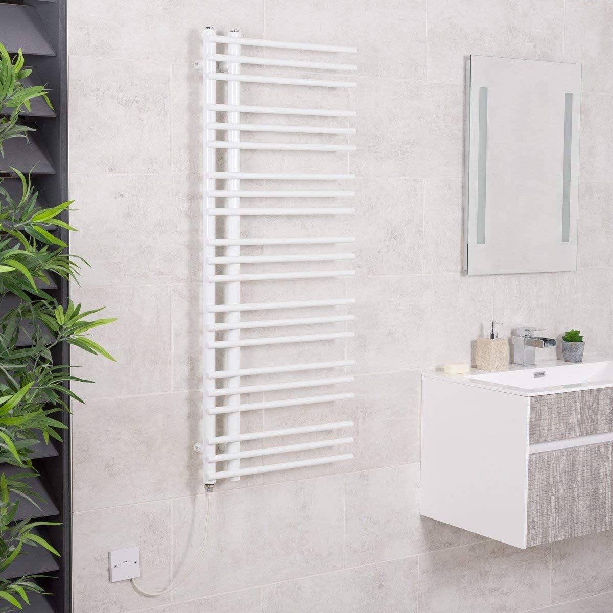 Warmehaus Designer Bathroom Electric Heated Towel Rail Rad Ladder Radiator Kit 1250 x 500mm White.