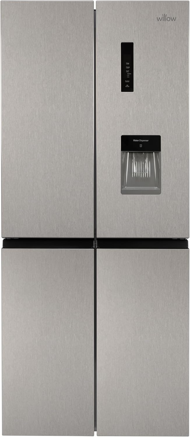 Willow WSBES4MDX 415L Total No Frost American Style Fridge Freezer with Adjustable Thermostat, Water Dispenser, Mark-Proof Finish, 2 Years Warranty - Stainless Steel.