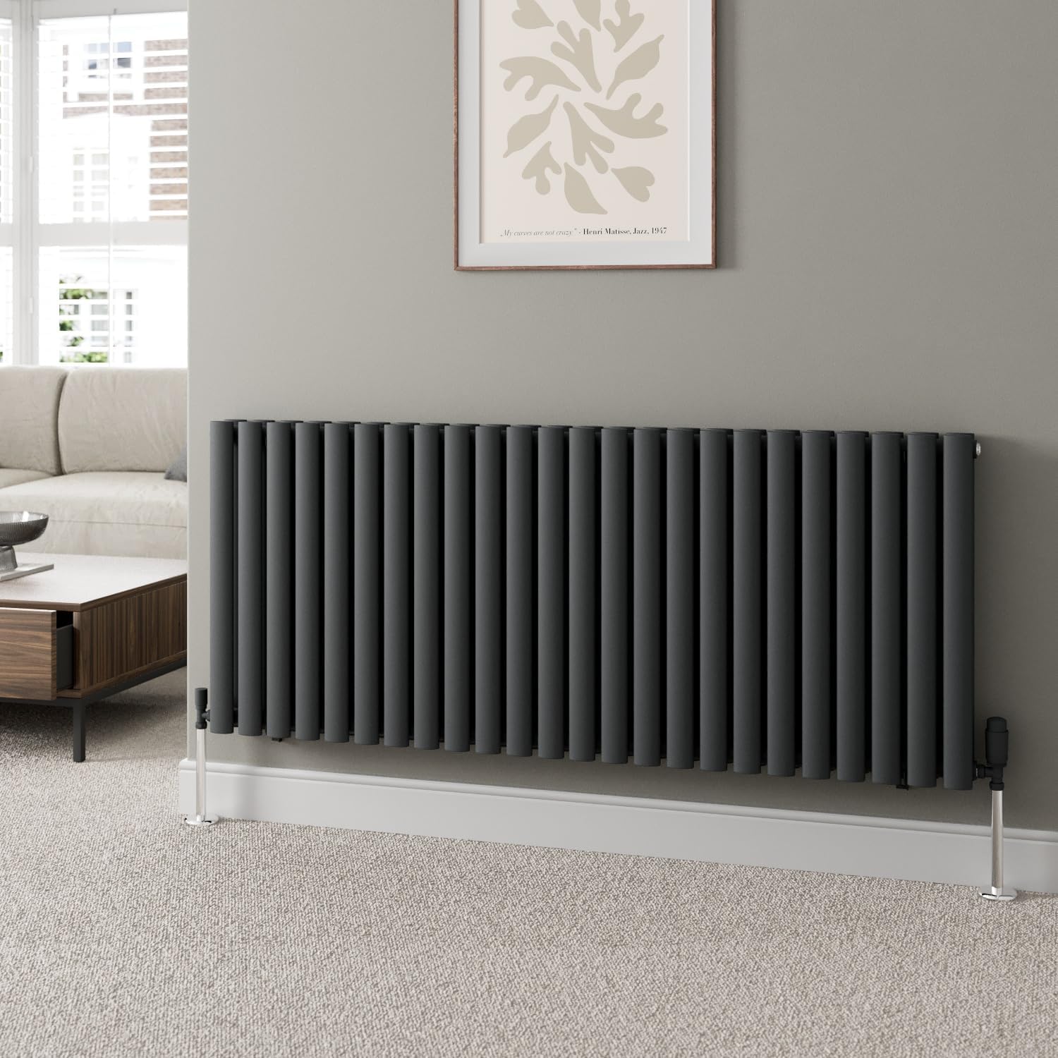 DuraTherm® 600 x 600mm Anthracite Horizontal Designer Radiator Double Column Oval Tube Modern Central Heating Panel Bathroom Radiators.