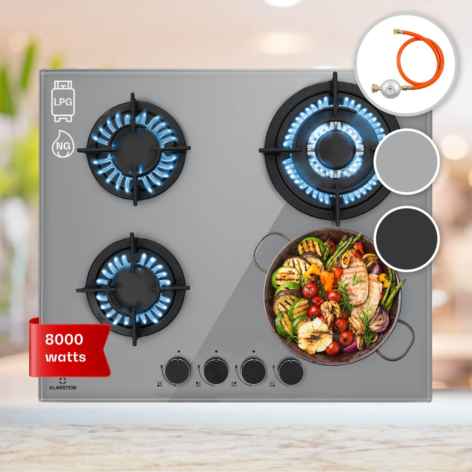 Klarstein Gas Cooker, 2 Burners Gas Hob, 4200W Built in Two Ring Electric Hob, Campervan Cooktops Gas Cookers, Stainless Steel Glass Top Wok Burner, 2 Ring Kitchen Stoves LPG Cooker Gas Burners Units.