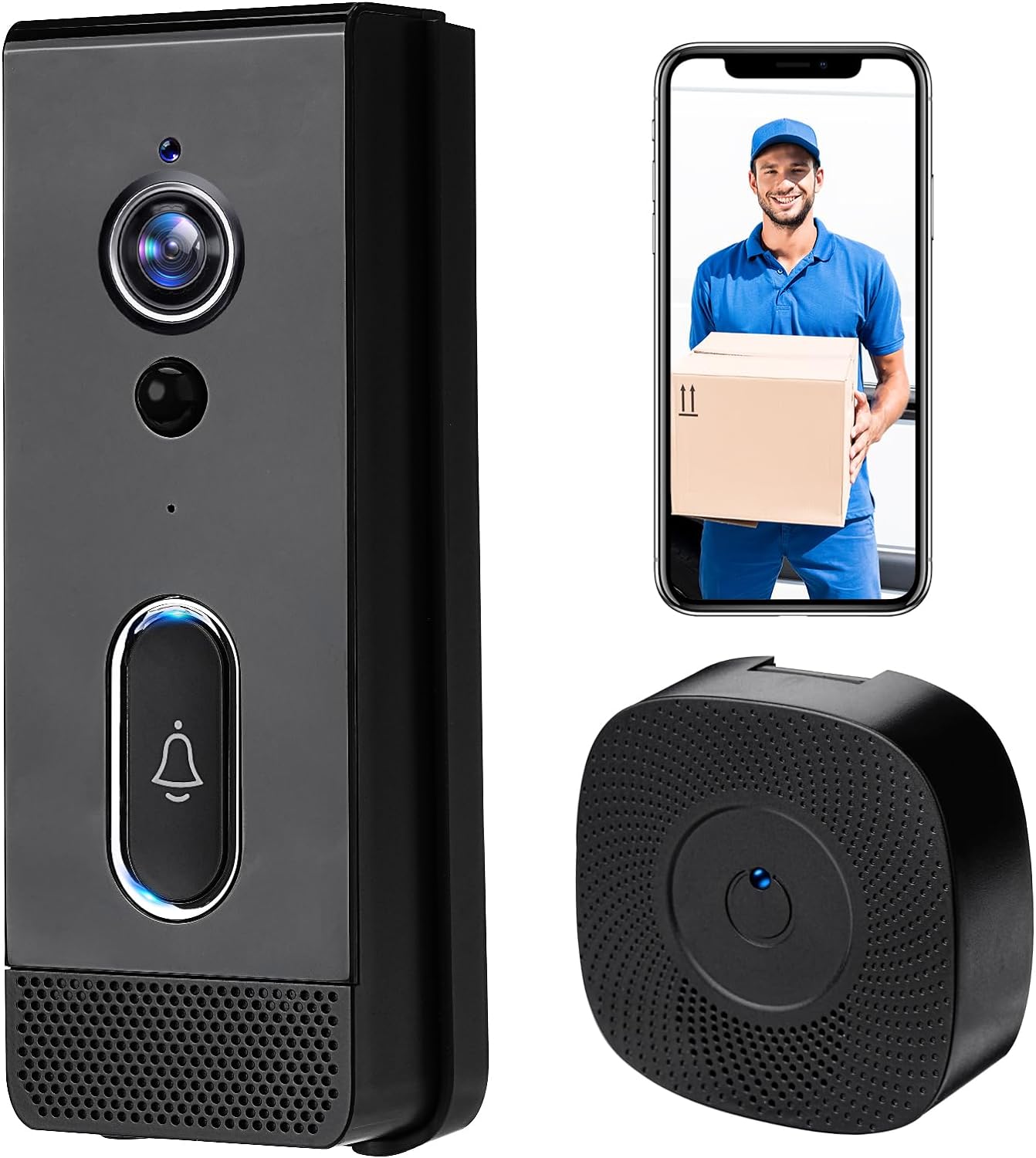 Luckits Video Doorbell Wireless, Home Smart Video Doorbell Home PIR Motion Detection Door Bell Two-Way Audio Doorbell Camera Intercom HD Night Vision WiFi Wireless Doorbell for iOS & Android Phone.