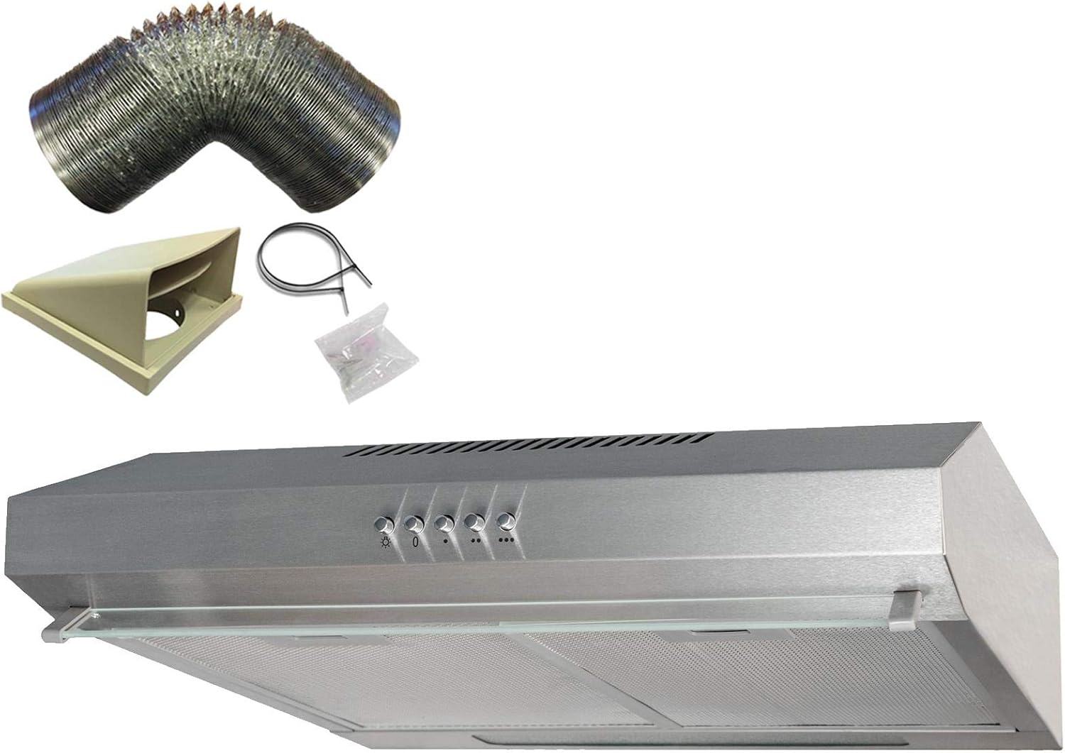 SIA 50cm Stainless Steel Slimline Visor Cooker Hood Extractor Fan & 3m Ducting.