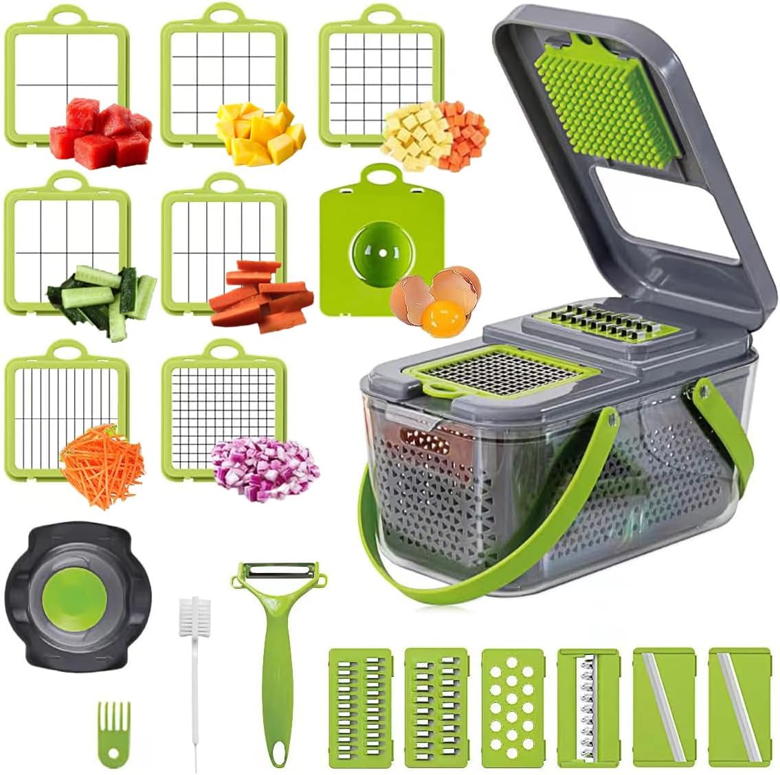 MOCOPO Vegetable Chopper Slicer Cutter Dicer, 22-in-1 Onion Chopper with Container, 13 Blades Adjustable Household Kitchen Veggie Mandoline Slicer for Veggies Cheese Egg Potato Dicer Pro-Series.