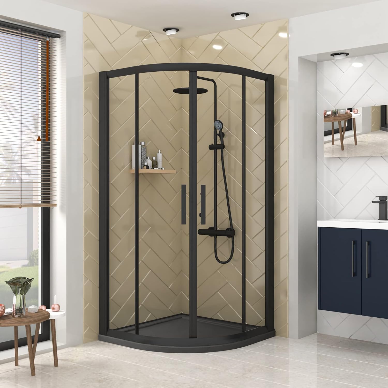 Milan 800 x 800mm Quadrant Shower Enclosure Walk in Corner Cubicle 6mm Double Sliding Doors - Matt Black.