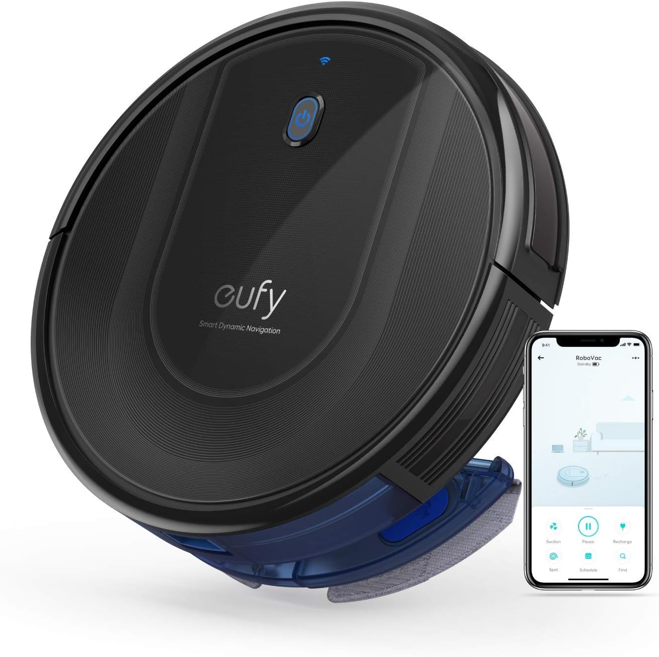 eufy RoboVac G10 Hybrid, Robot Vacuum Cleaner, Smart Dynamic Navigation, 2-in-1 sweep and mop, Wi-Fi, Super-Slim, 2000Pa Strong Suction, Quiet, Self-Charging, Hard Floors Only (Renewed).