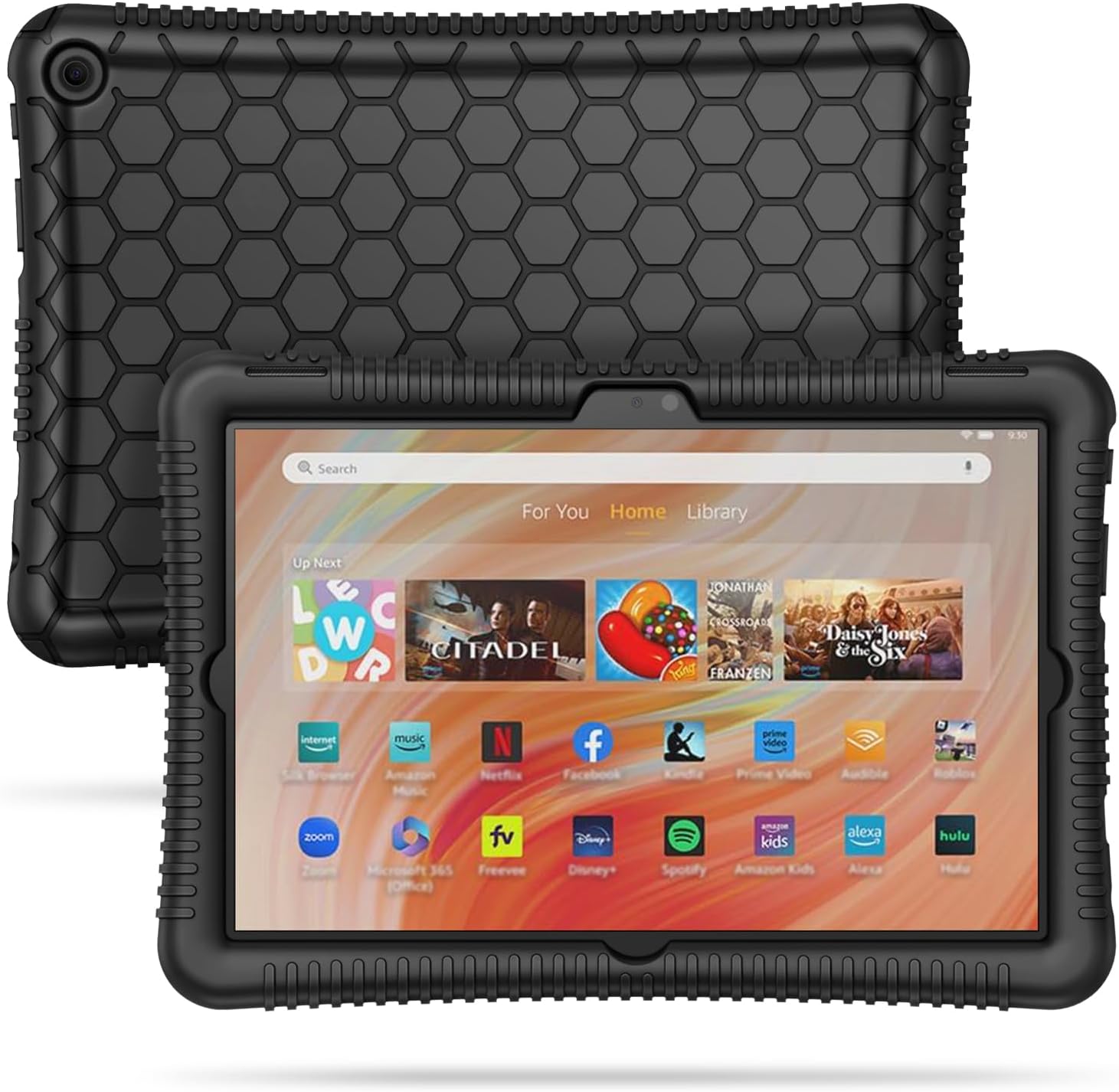 FINTIE Silicone Case for 10.1" All-New Fire HD 10 Tablet (13th Generation, 2023 Release) - [Honey Comb] Light Weight Shock Proof Back Cover for Fire HD 10 2023, Black.