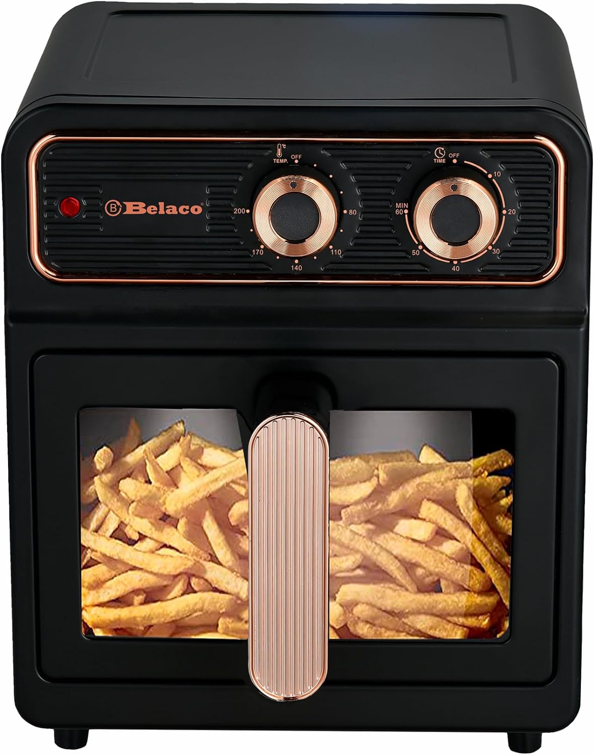 Belaco Air Fryers, 6L Oil free Air Fryer, 1700w with Rapid Air Circulation for Healthy & Fast Cooking, 60 Min Timer, No stick, Adjustable Temperature, Dishwasher Safe BEL-AF-01.