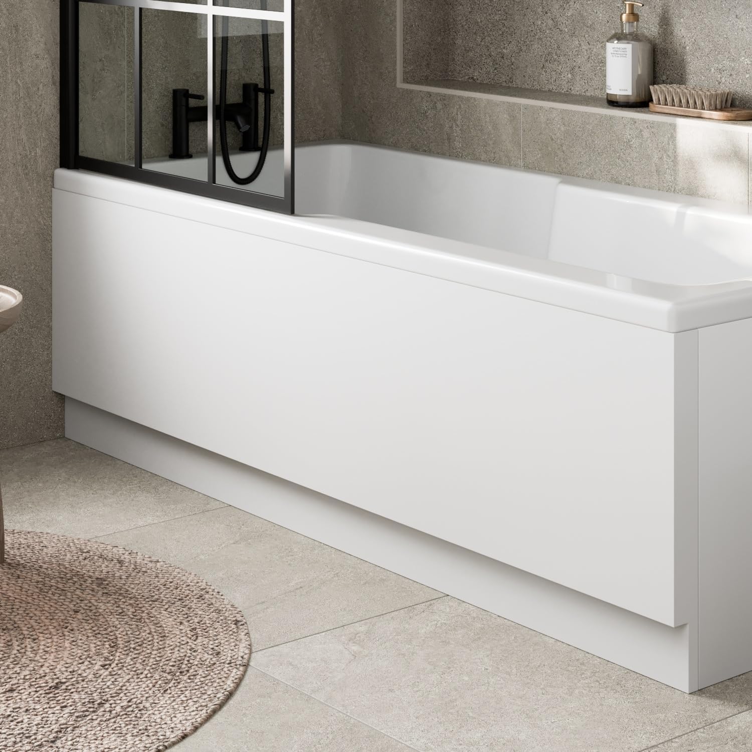 Modern 1600mm Front Side Acrylic Bath Panel Panels for Bathroom Baths Soaking Tubs, Easy to Cut, White Gloss.