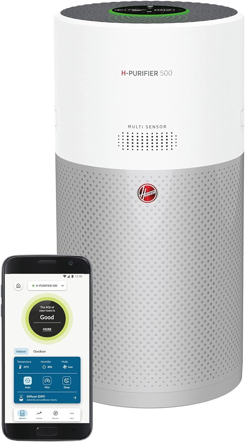 Hoover Air Purifier 700 - HEPA Air Purifier with Diffuser and Humidifier, Removes 99.97% of Allergy Particles, Pollen, with Fast-Acting H-TRIFILTER Filtration System, Bluetooth Connectivity.