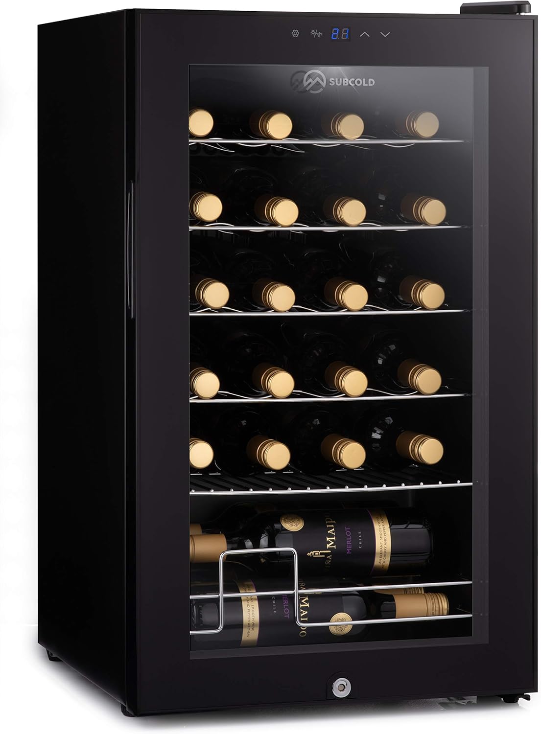 Subcold Viva24 LED – Under Counter Wine Fridge Black | 3-18°C | Wine Cooler | LED + Lock & Key | Glass Door Drinks Cellar | Single-Zone (24 Bottle).