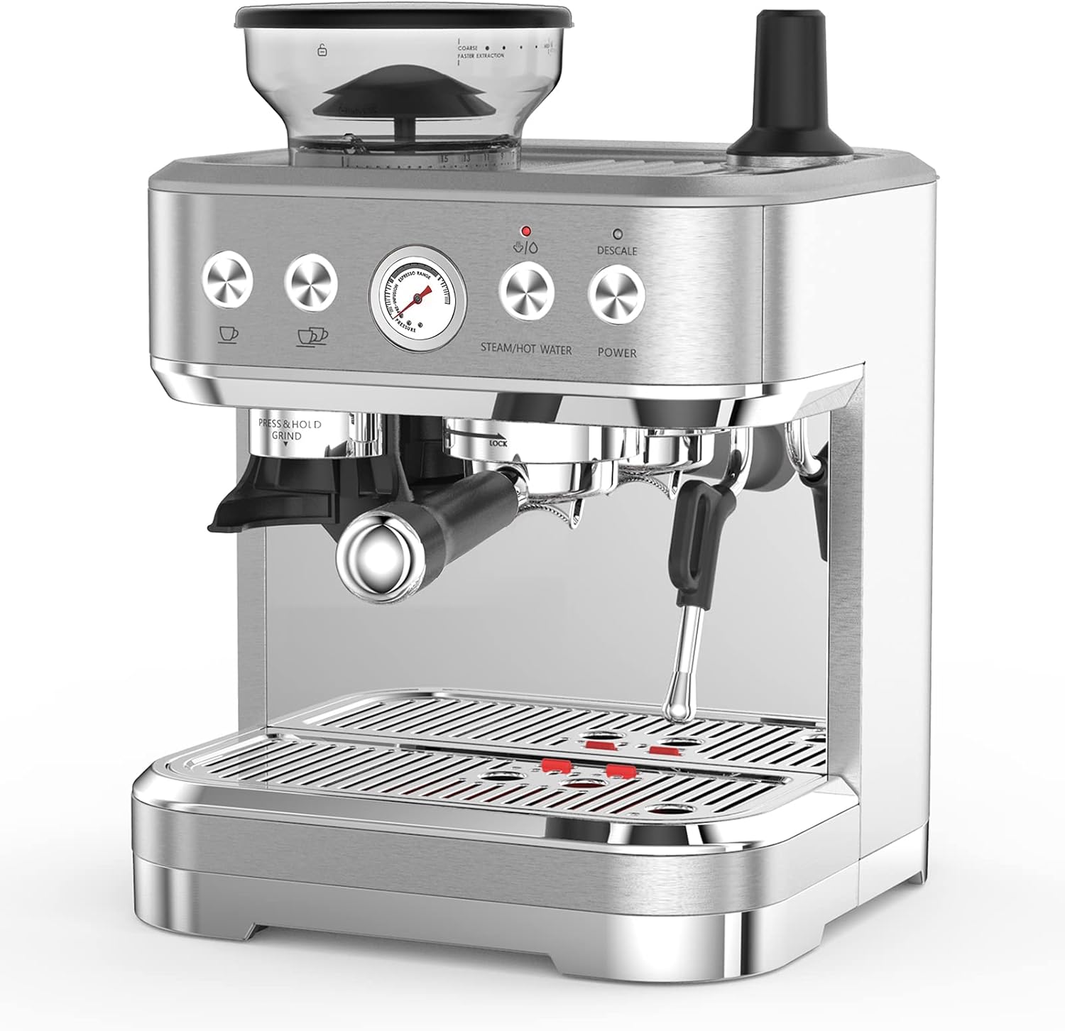 Aptlition Coffee Machine with Milk Frother ALL-in-One Espresso Machine with Grinder Latte Cappuccino 15 Bar Italian Pump 2.3 L Water Tank Bean to Cup Coffee Machines Stainless Steel.