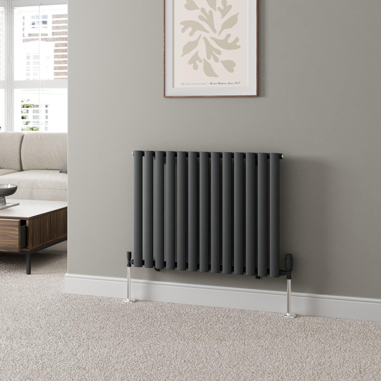 DuraTherm® 600 x 600mm Anthracite Horizontal Designer Radiator Double Column Oval Tube Modern Central Heating Panel Bathroom Radiators.