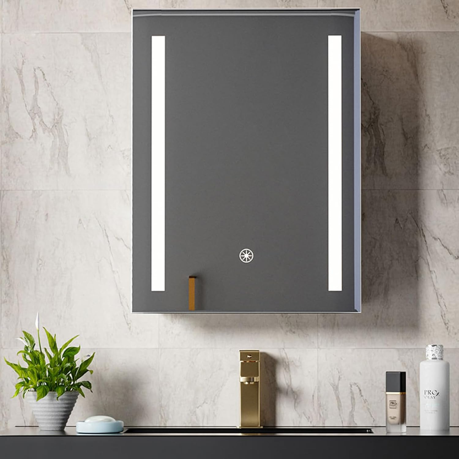 Warmiehomy Bathroom Mirror Cabinets with LED Lights 500x700mm Illuminated Bathroom Mirror Cabinet with Shaver Socket Sensor Switch Demister Pad Wall Mounted.