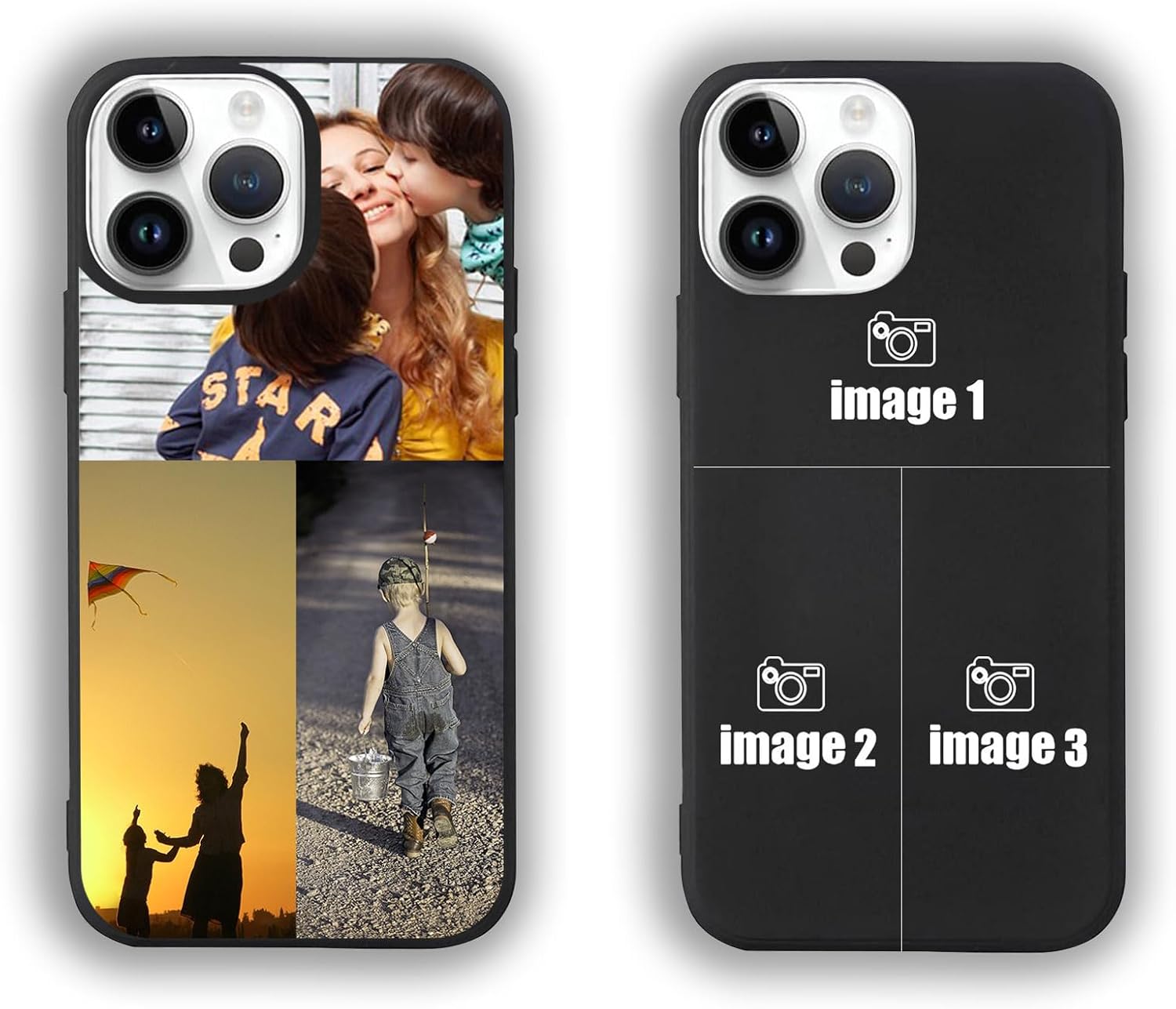 Personalised Phone Case, Custom Phone Case,for Apple iPhone 11/12/13/14/15 Pro Max X/XR/XS, Collage Photo Text Name, Customised Gifts for Birthday, Wedding, Anniversary (5 Photo).