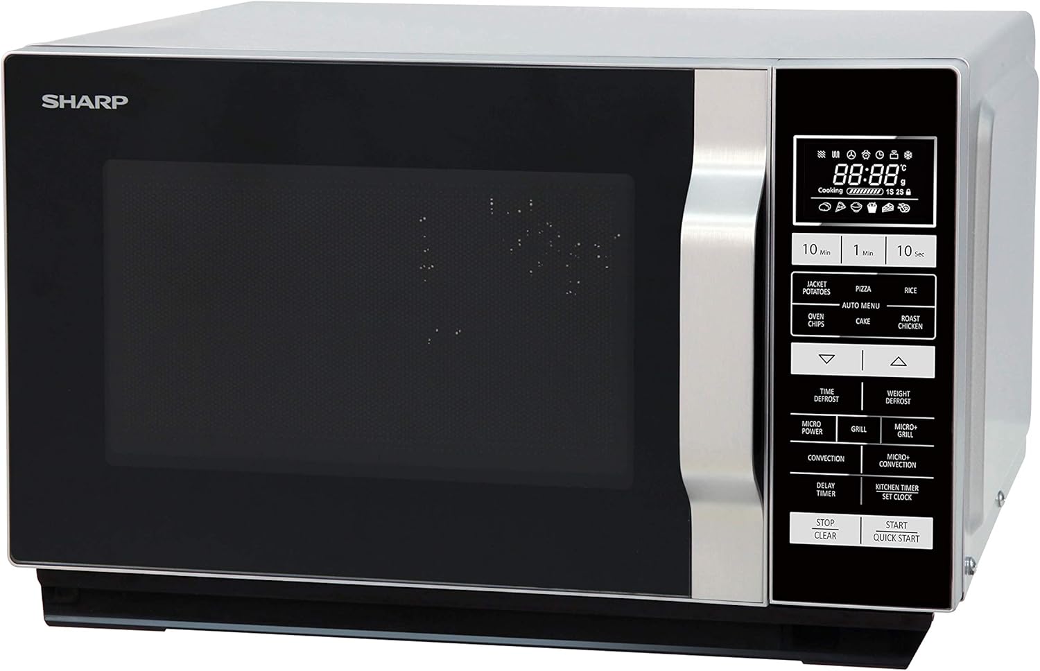 Sharp R860SLM Combination Flatbed Microwave Oven, 25 Litre capacity, 900W, Silver.