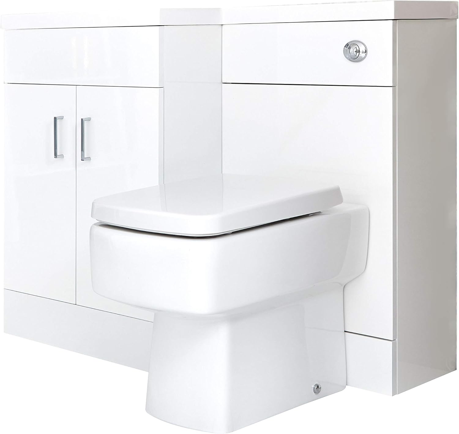 Milano Lurus - White Modern Bathroom Left Hand Combination Basin and Toilet WC Unit - 1105mm x 770mm.