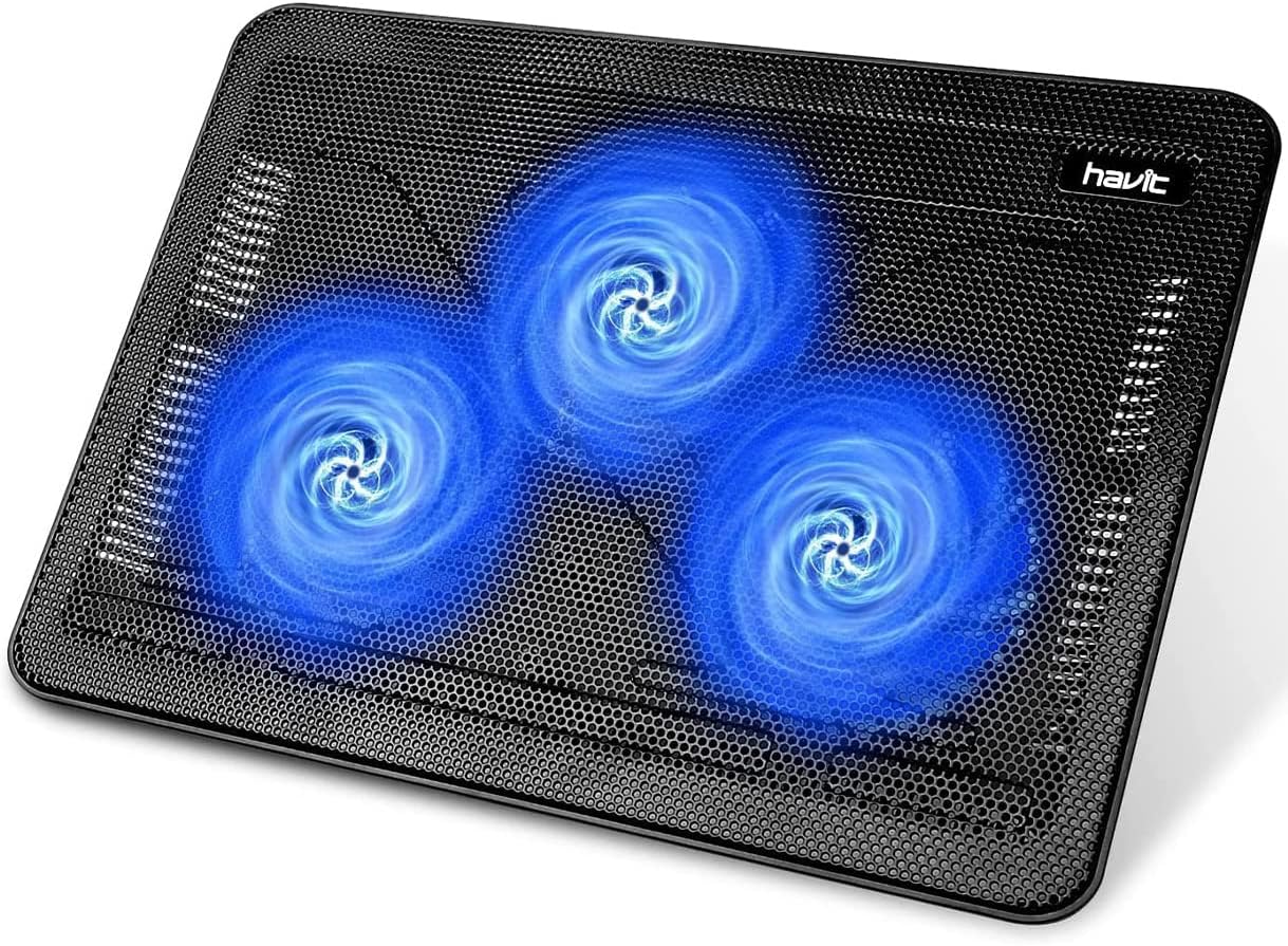 havit Cooling Pad 12"-17" Laptop Cooler with 3 Ultra Quiet Fans, Ergonomic Comfort Notebook Cooler with 2 USB Ports, Light-weight Gaming Laptop Cooler Stand.