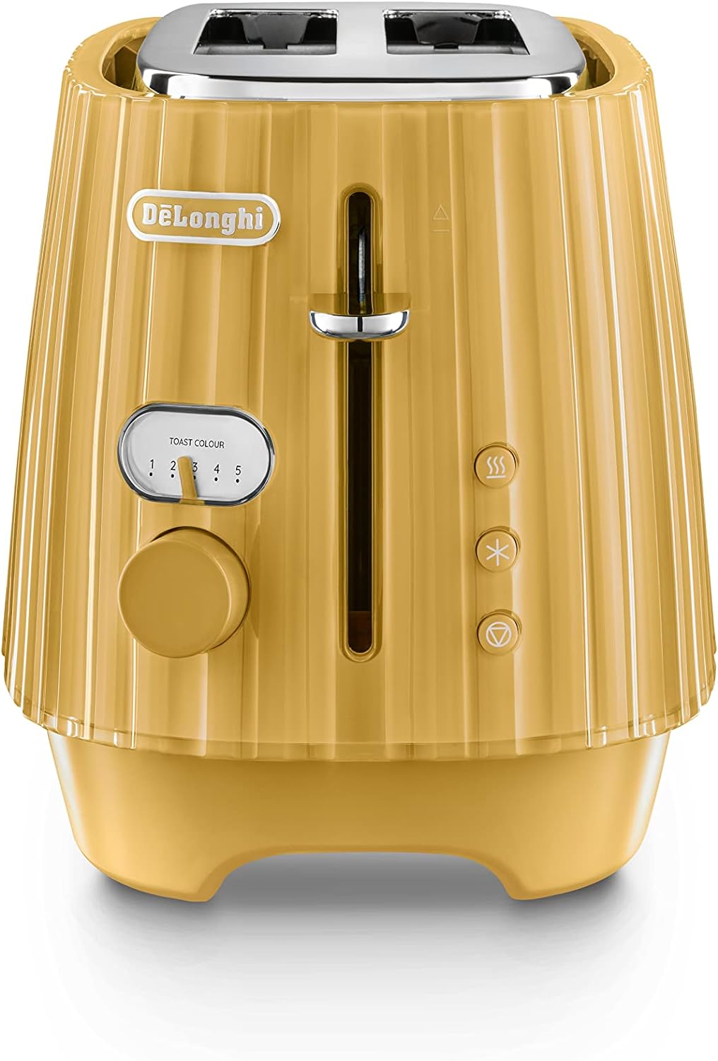 De'Longhi Ballerina Toaster CTD2003.Y, 2 Slot Toaster, Reheat, 5 Browning Settings, Defrost and Cancel Functions, Pull Crumb Tray, 900W, Yellow.