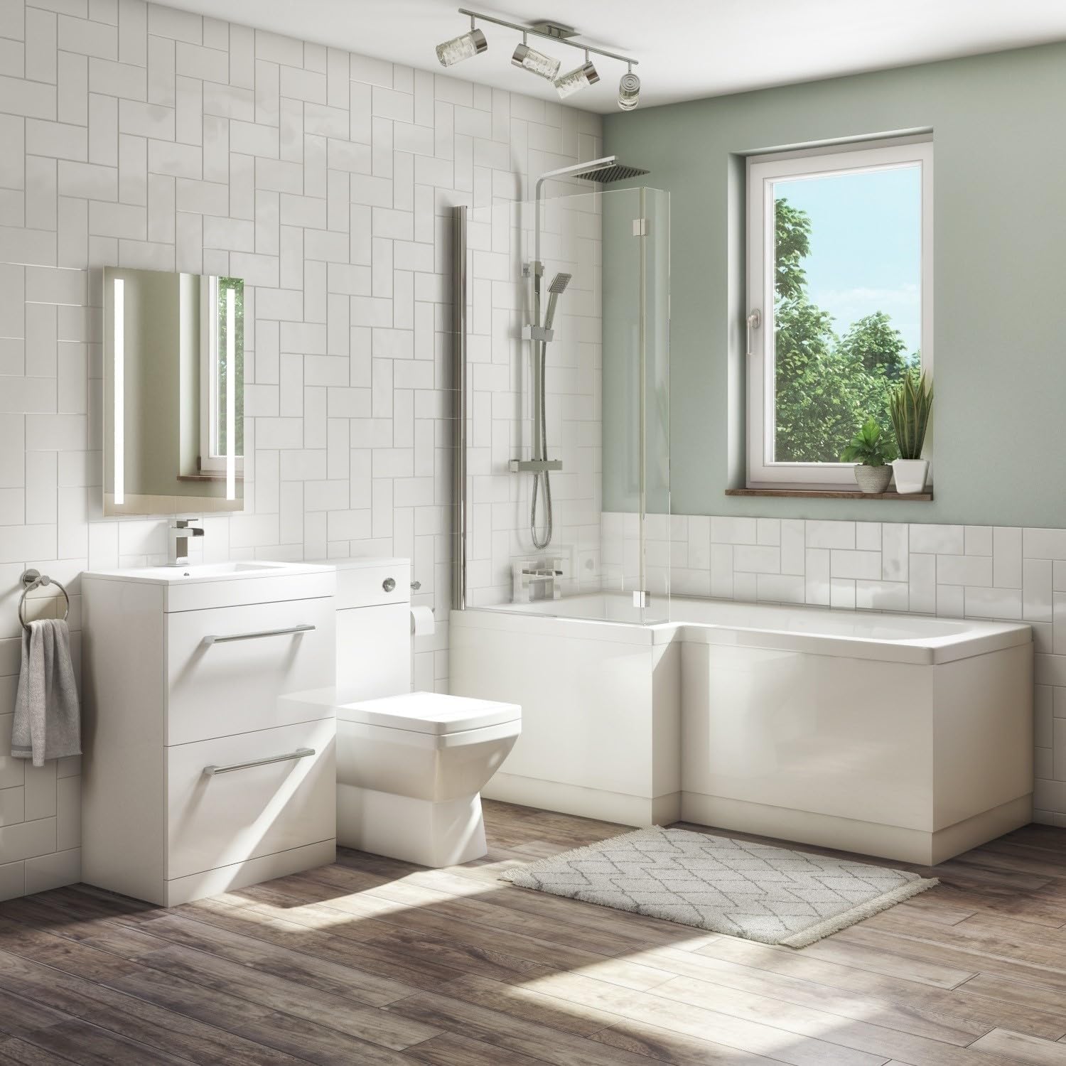 1700mm L Shaped Bath Suite with Toilet & Basin Combination Unit - Left Hand - Ashford.