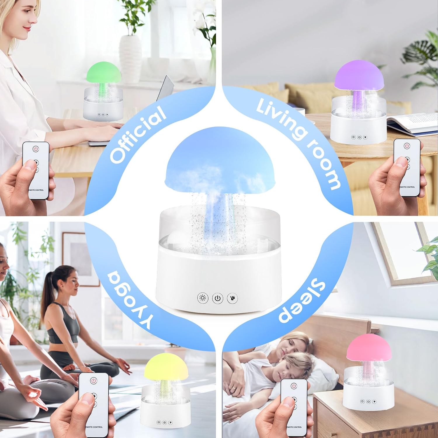 Rain Cloud Humidifier, Mushroom Humidifier Essential Oil Diffuser with 7 Colors Changing Night Light, Water Drop Sounds for Sleeping, Raining Cloud Humidifier, Aroma Oil Diffuser for Bedroom (White).