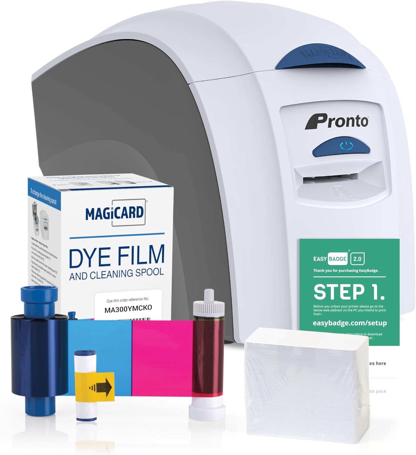 EasyBadge Magicard Pronto ID Card Printer with Badge Printing Accessories.