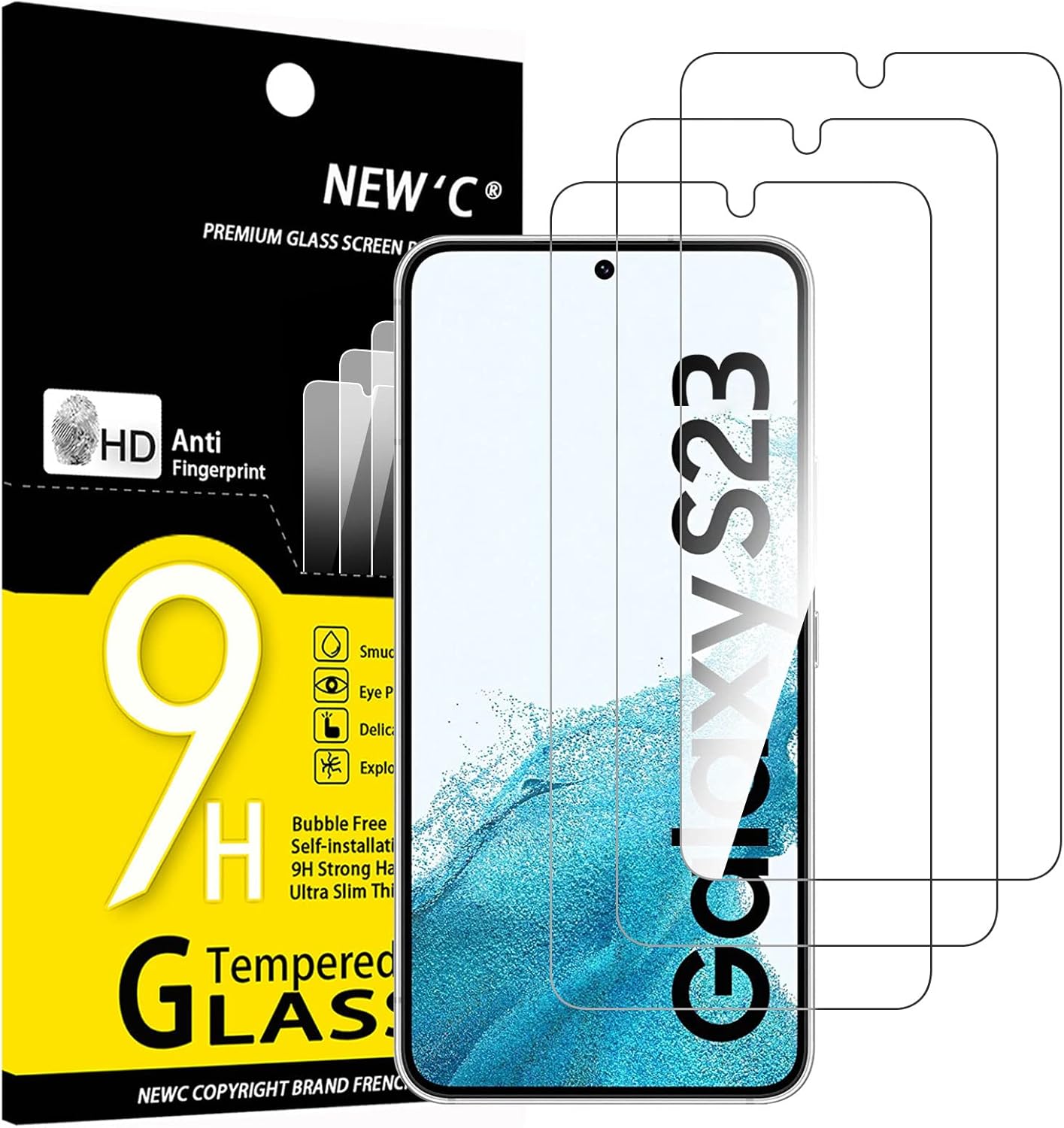 NEW'C 3 Pack Designed for Samsung Galaxy S22 5G, Screen Protector Tempered Glass,Case Friendly Scratch-proof, Bubble Free, Ultra Resistant.