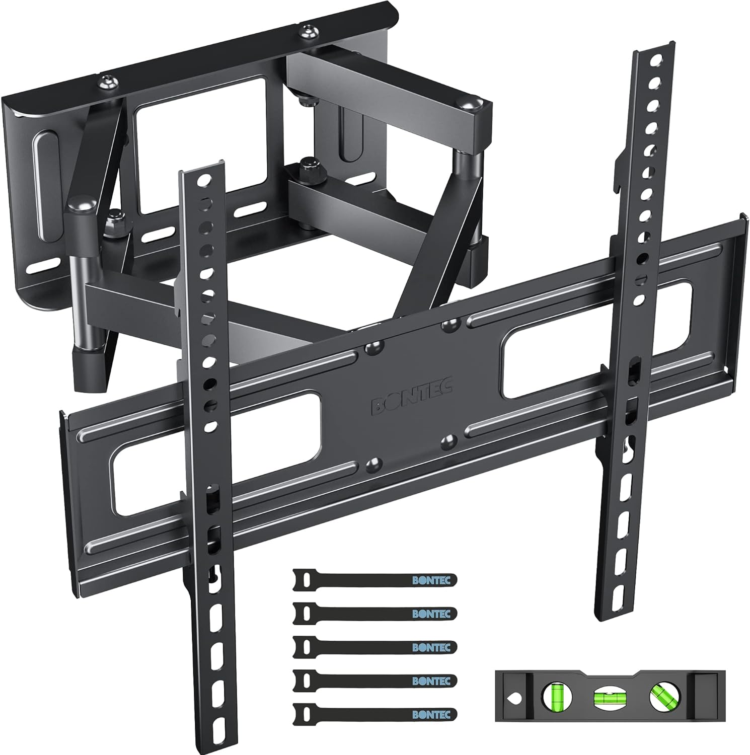 BONTEC TV Wall Mount for 23-70 Inch LED LCD Flat & Curved TVs, Swivels Tilts Extends Double Arm Full Motion TV Wall Bracket Holds up to 45kg, Includes HDMI Cable, Spirit Level, Max VESA 400x400mm.