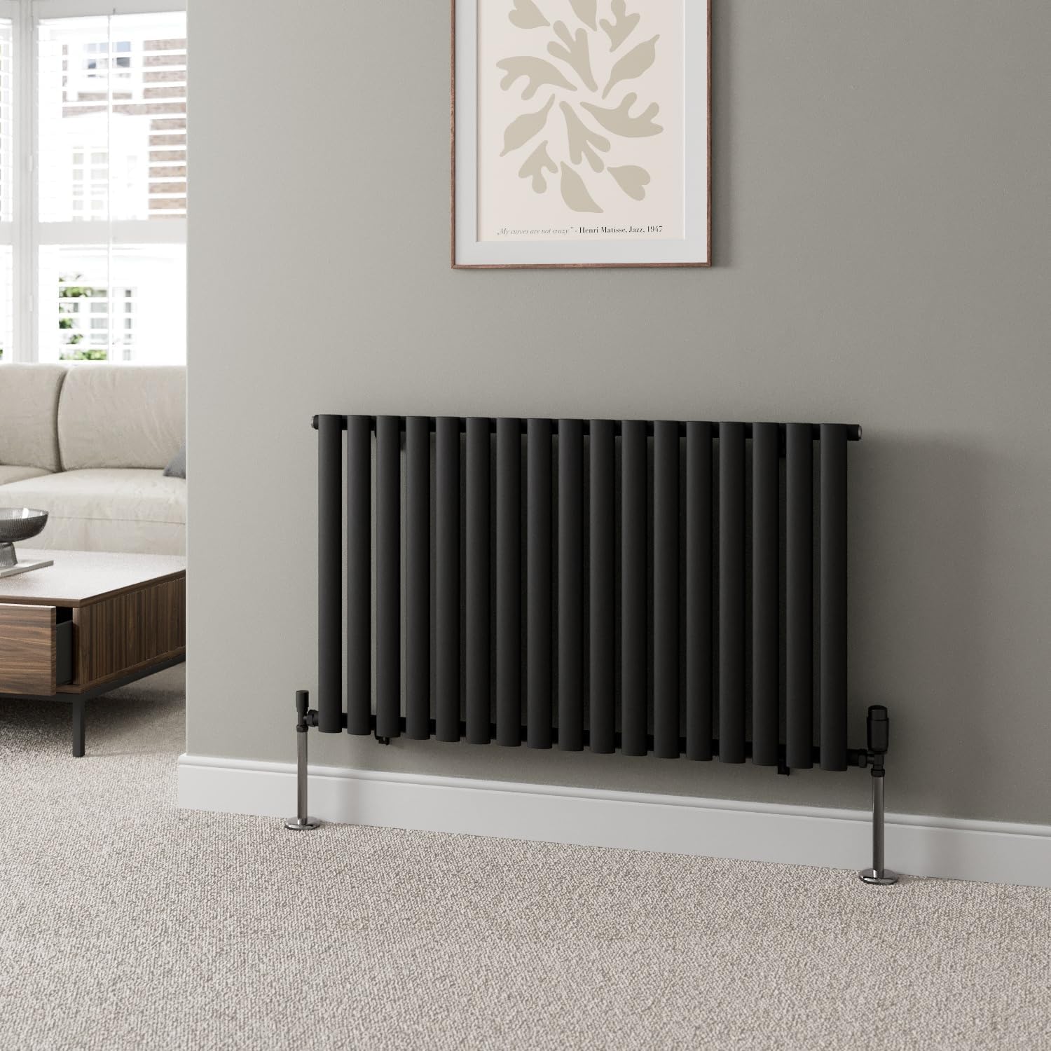 DuraTherm® 600 x 600mm Anthracite Horizontal Designer Radiator Double Column Oval Tube Modern Central Heating Panel Bathroom Radiators.