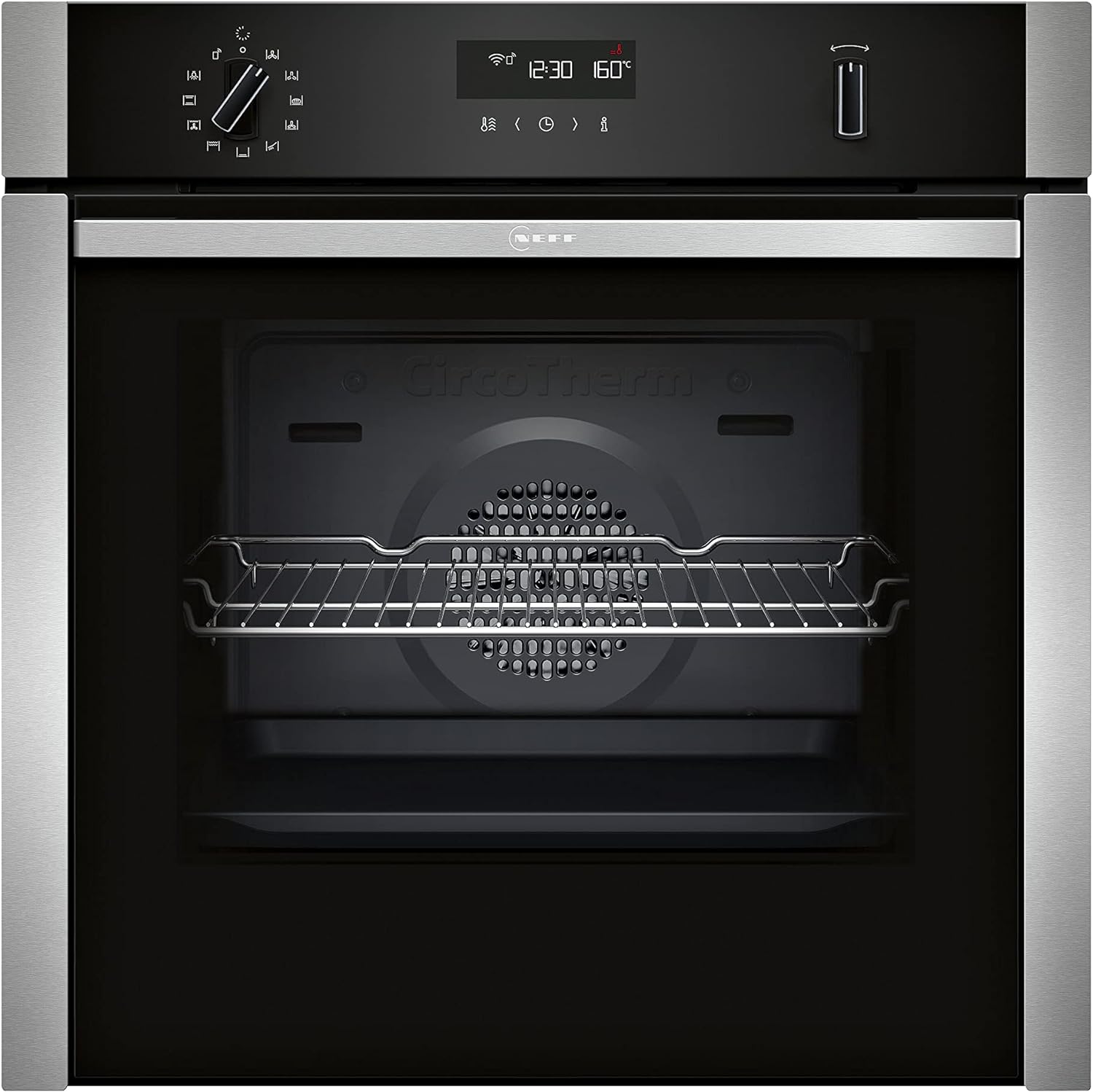 NEFF N50 B6ACH7HH0B Single Oven with Pyrolytic Self Cleaning, Slide and Hide (fixed handle), Circotherm, Wifi Connected via Home Connect, Integrated, Stainless Steel.