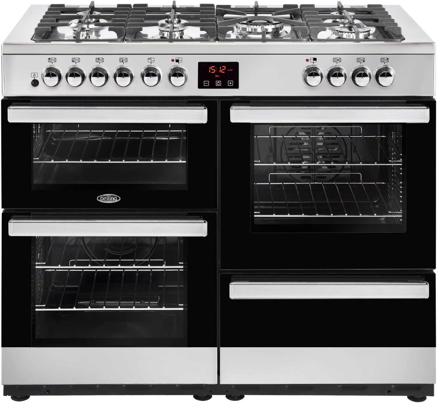 Belling Cookcentre 110DFT Dual Fuel Range Cooker, Professional Stainless Steel, 110cm.