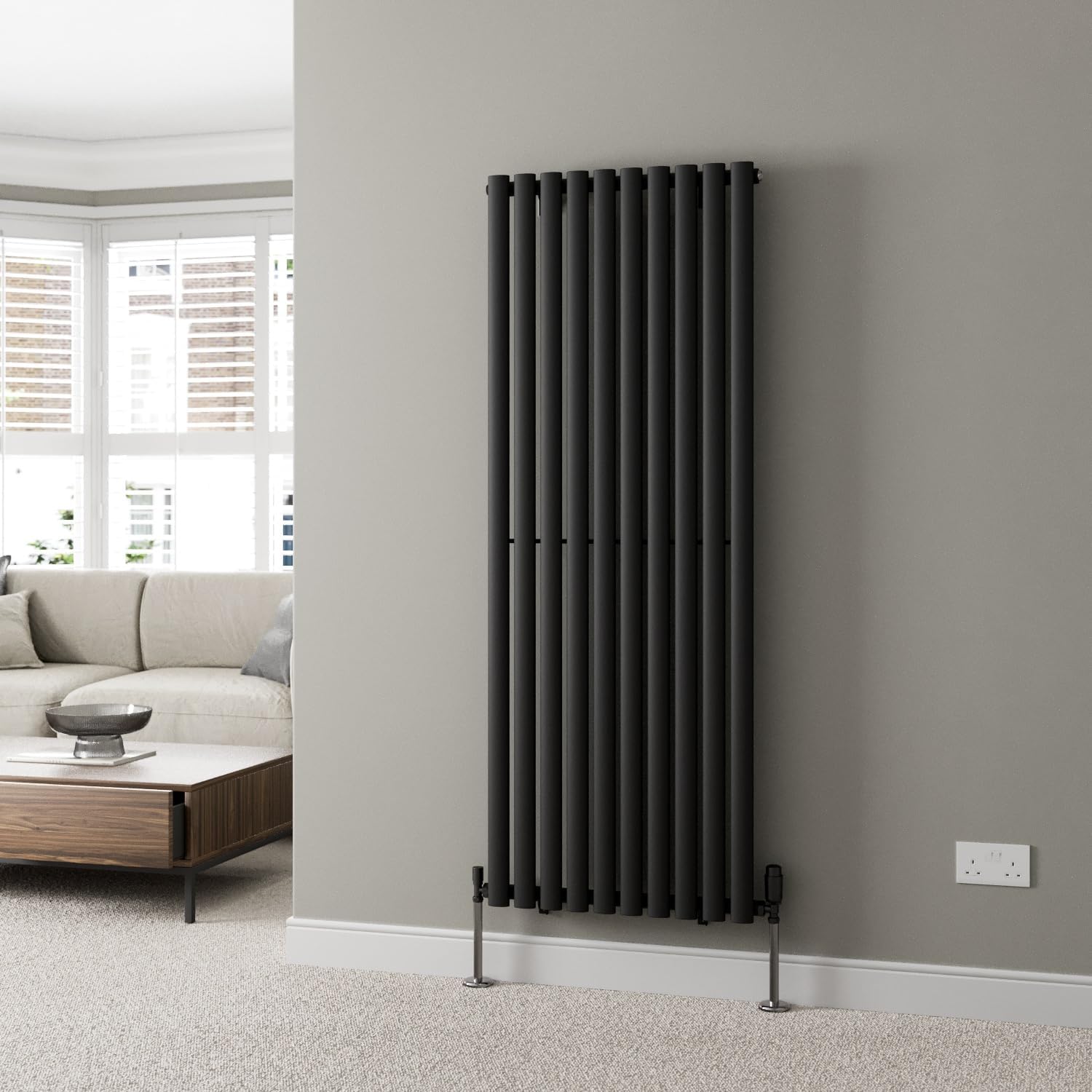 DuraTherm® 600 x 600mm Anthracite Horizontal Designer Radiator Double Column Oval Tube Modern Central Heating Panel Bathroom Radiators.