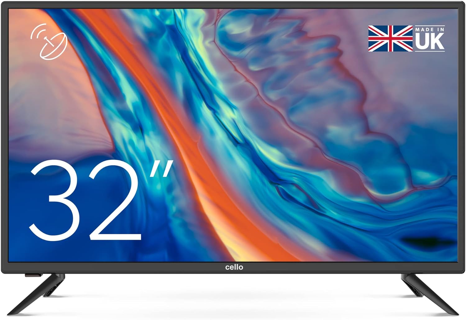 Cello ZBVD0223 32” HD Ready LED TV with built-in Freeview HD Built in Satellite receiver 3 x HDMI and USB 20 to record Live TV Easy to Setup Non-Smart TV Perfect for bedroom Made in the UK, Black.