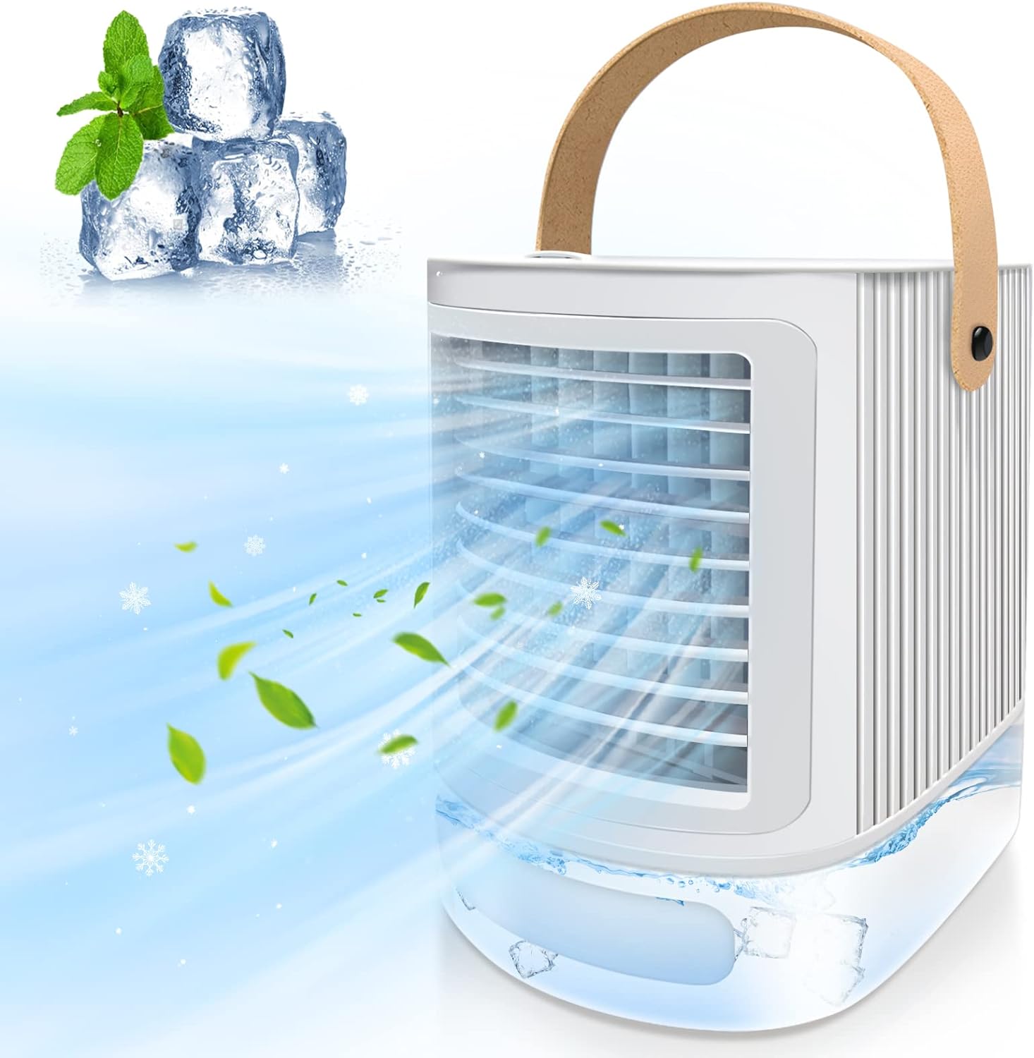 Mini Air Cooler, Personal Small Air Conditioner, 3 Wind Speeds, 7 Night Light, 700ml Water Tank, Portable Evaporative Coolers Unit with Handle, Desktop Cooling Mist Fan for Car, Home, Bedroom.