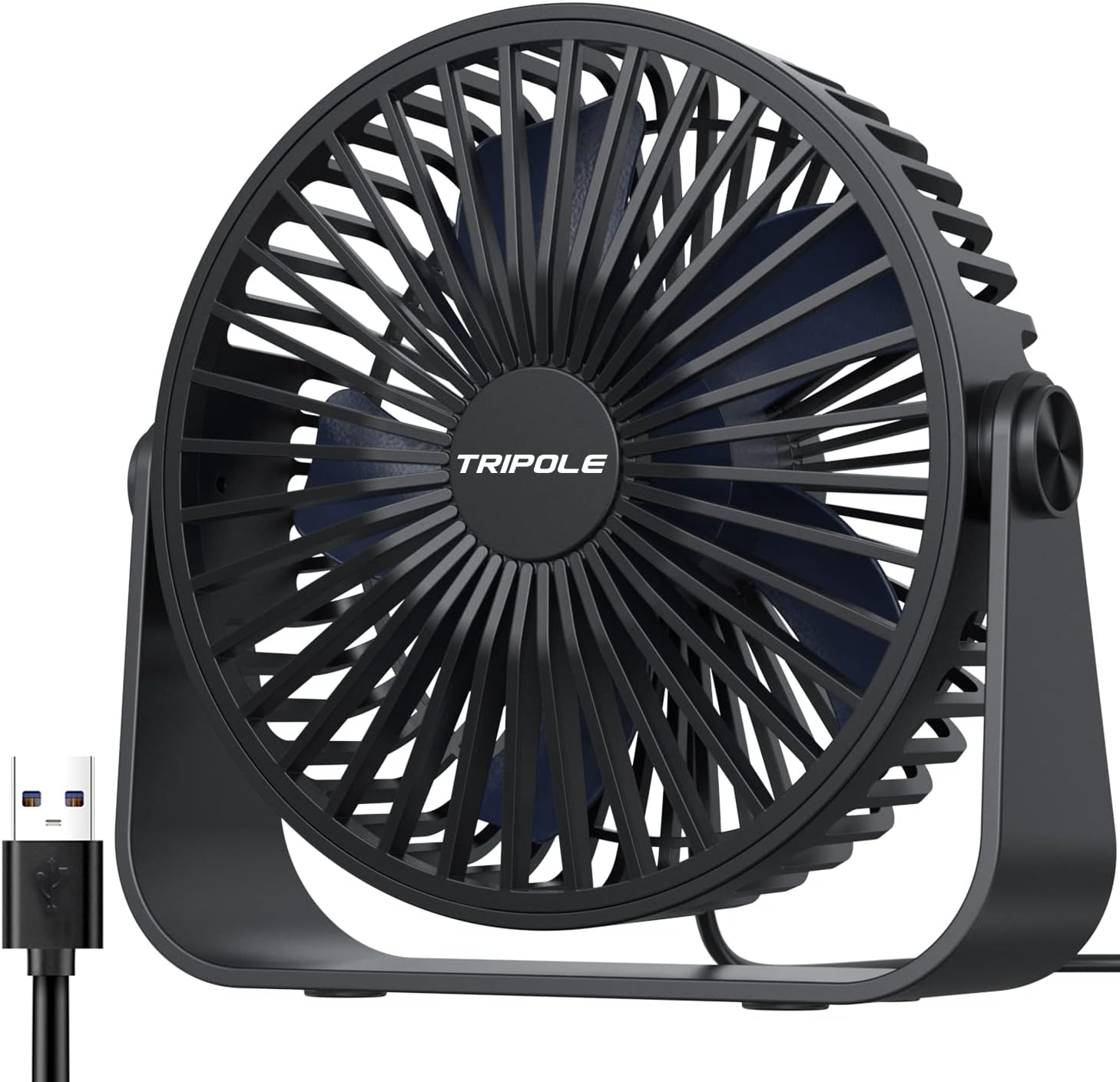 TriPole USB Desk Fan, 3 Speeds Adjustable Strong Wind Table Fan, 360° Rotation Mini Personal Fan, 5.5 Inches Portable Cooling Fan for Desktop Office Home Bedroom Car Outdoor Camping, Black.