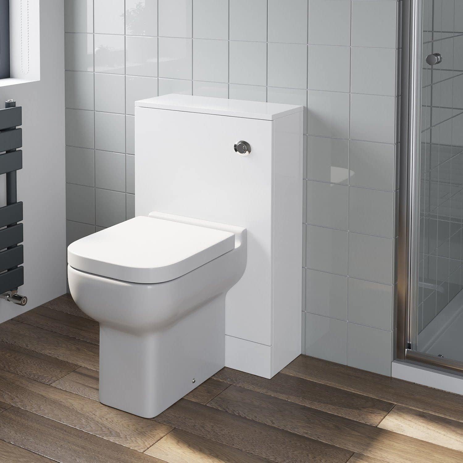 BAYSTONE 500mm Bathroom Toilet Back to Wall Furniture Unit Pan Soft Close White Modern.