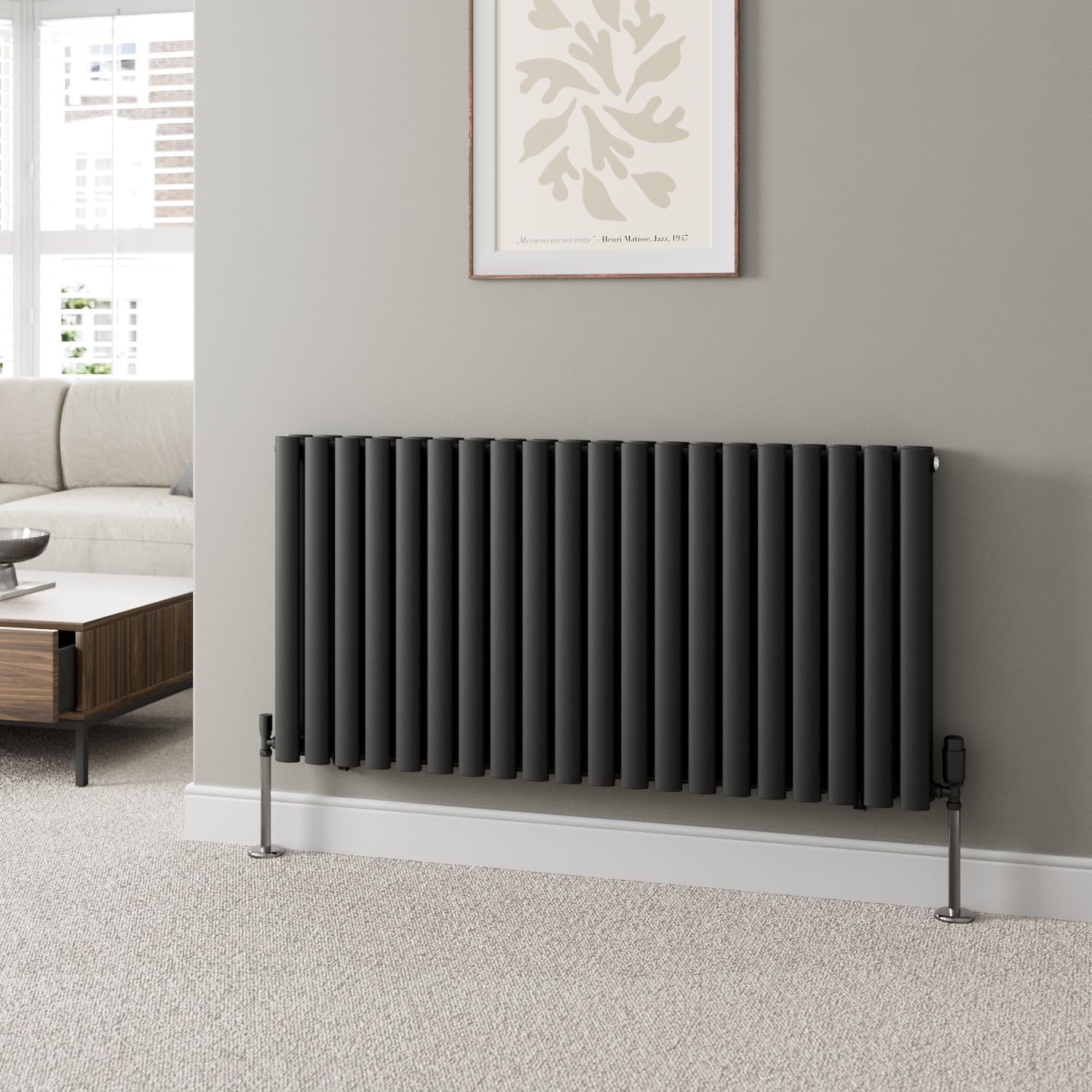 DuraTherm® 600 x 600mm Anthracite Horizontal Designer Radiator Double Column Oval Tube Modern Central Heating Panel Bathroom Radiators.