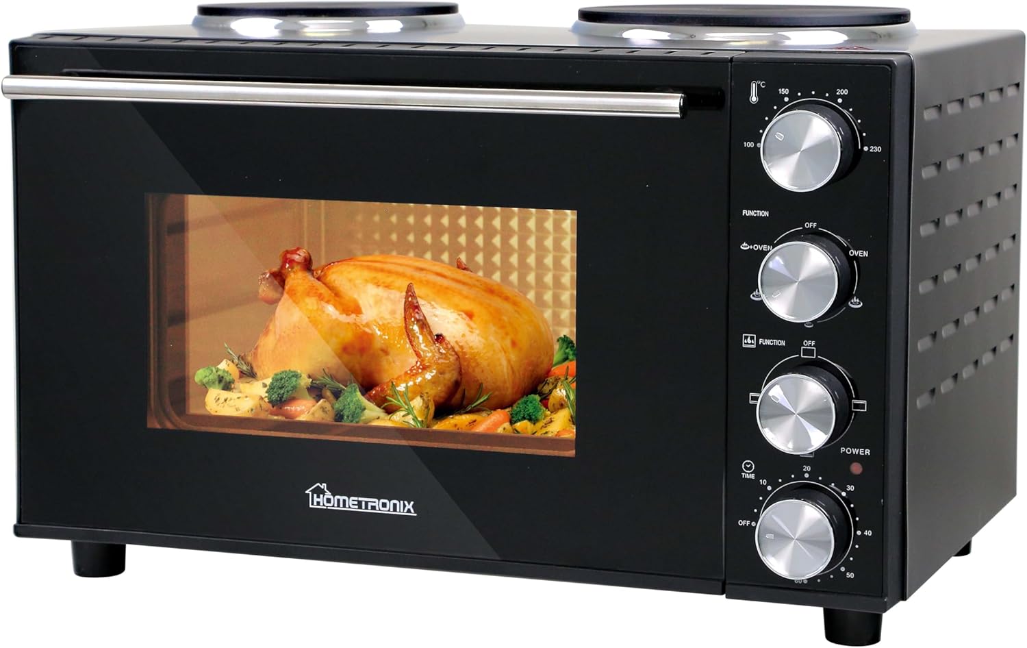 HomeTronix 30L Mini Oven: Grill Baking Cooking, Compact & Portable Design, Double Hot Plate, 3 Cooking Functions, Accessories Included - Efficient and Classic.