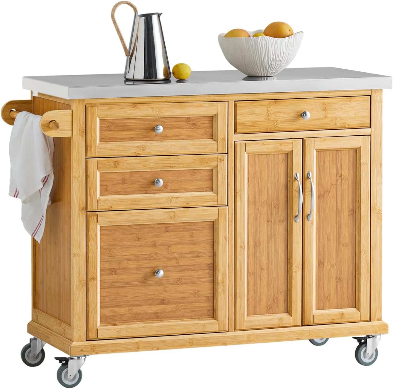 SoBuy® FKW70-N, Kitchen Storage Trolley Kitchen Island Kitchen Cabinet Cupboard Sideboard with Stainless Steel Top.