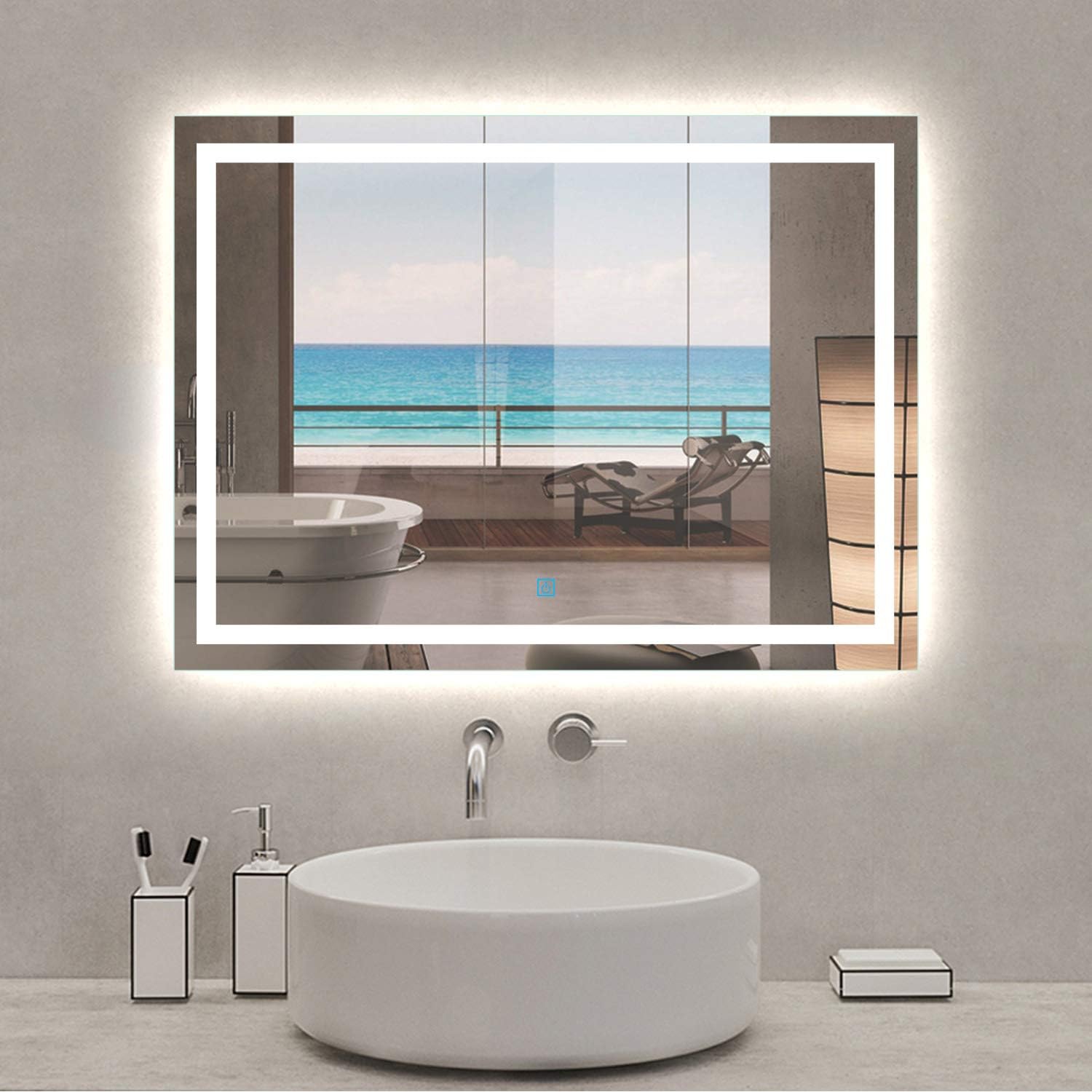 Xinyang 800x600 Illuminated Led Bathroom Mirror with Demister Pad [IP44 Rated] Rectangular Backlit Wall Mounted,Touch Sensor Switch,White.