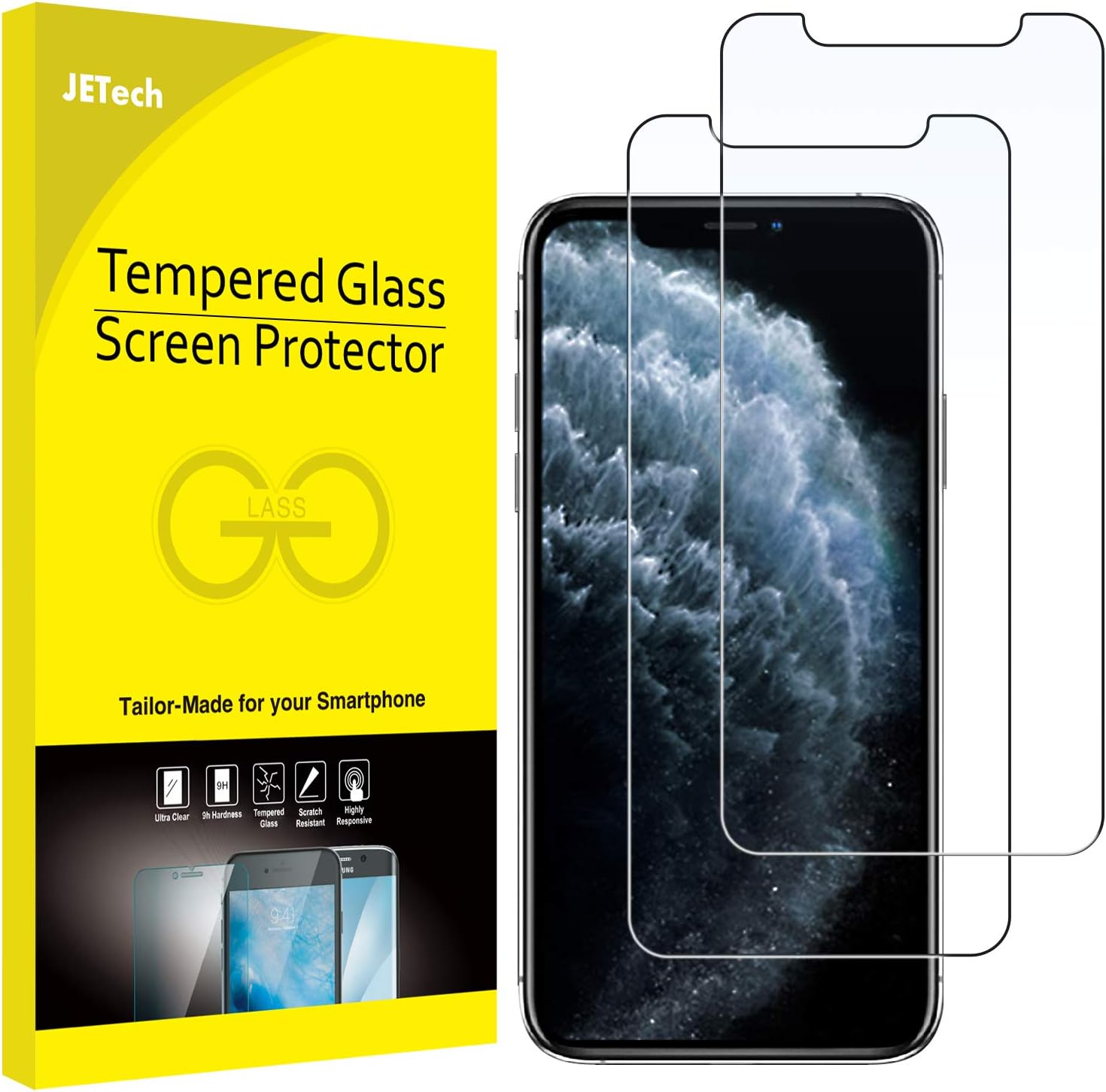 JETech Screen Protector for iPhone 11 Pro, iPhone Xs and iPhone X 5.8-Inch, Case Friendly, Tempered Glass Film, 2-Pack.