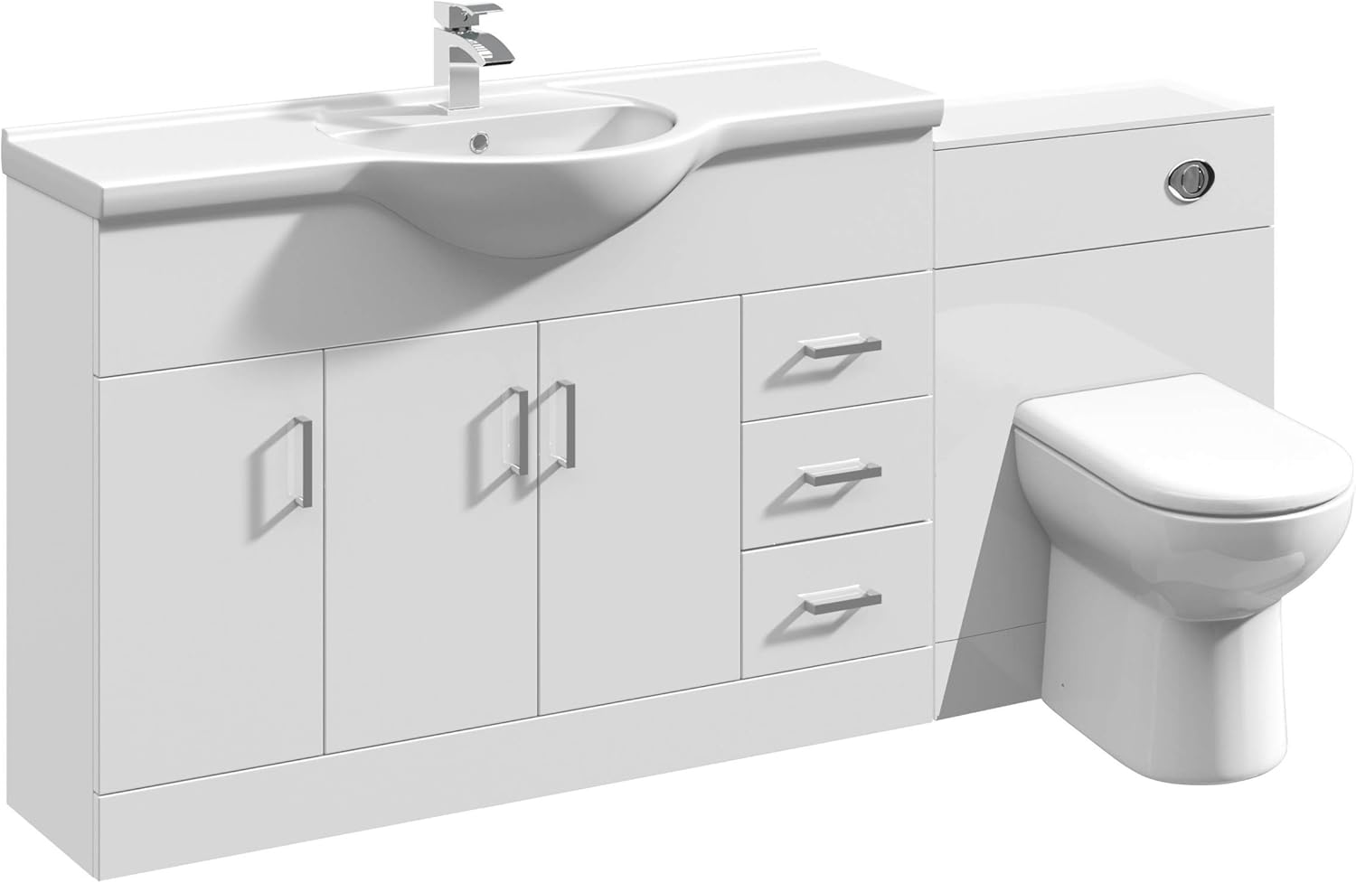 VeeBath Linx Bathroom Furniture Combination Set with Vanity Basin Cabinet, WC Toilet Unit, Pan & Cistern Pack - 1700mm.