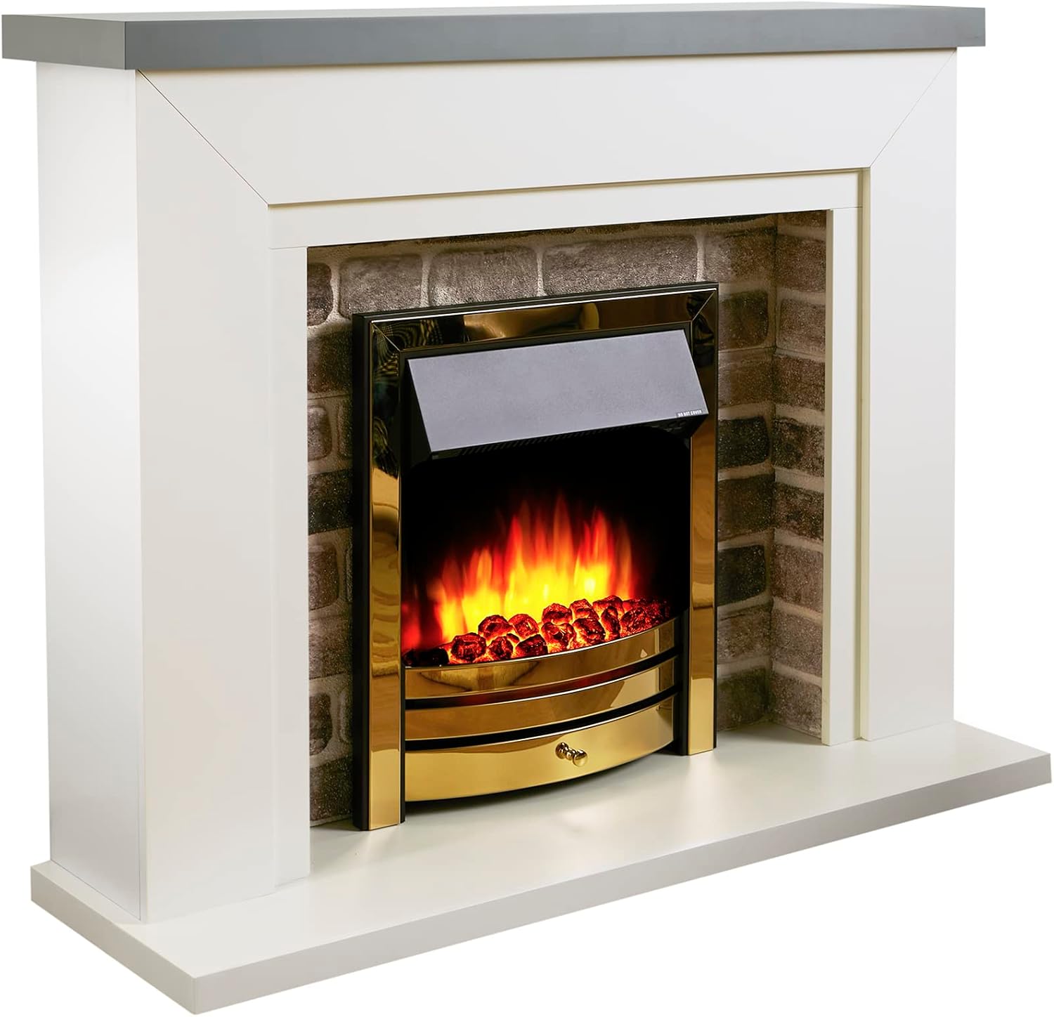 Endeavour Fires Flamborough Electric Fireplace, 1&2kW, 7 day Programmable Remote Control Electric Fire in 48’’ Off White Surround (Grey Top/Chrome Fire).