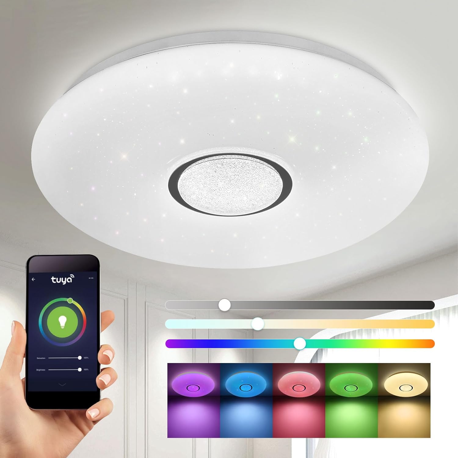 HARPER LIVING LED Smart Ceiling Lights, Wi-Fi RGB Flush Mount Ceiling Light, 1680 Lm, 24 Watts, Ceiling Lamp Connect with Tuya, Works with Alexa and Google Home, Color and Brightness Options.