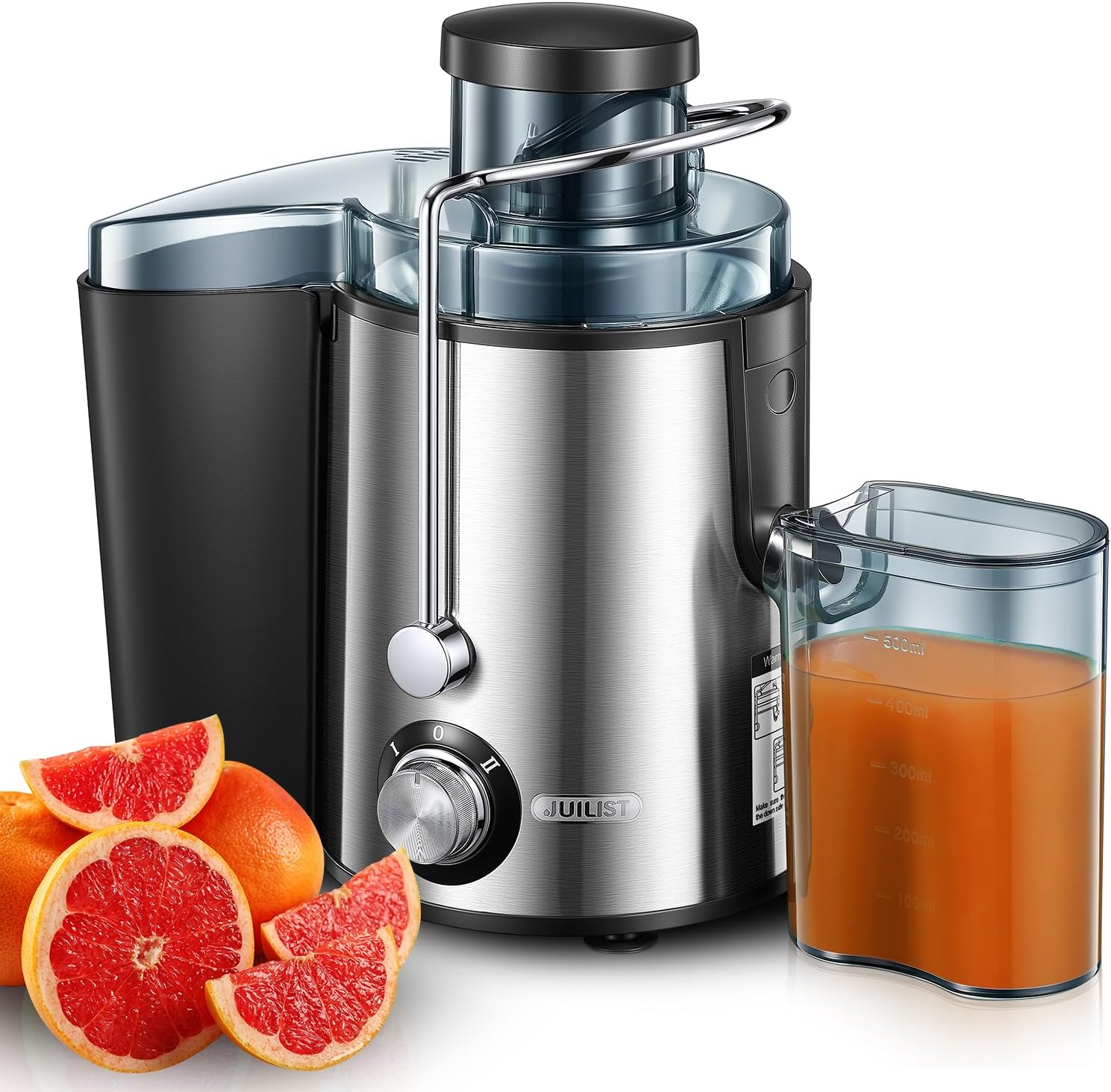 Juicer, Juilist 600W Centrifugal Juicer Machines Whole Fruit and Vegetable, 3-inch Wide Mouth Juicer Extractor Quick Juicing with 2 Speeds, Anti-drip & Compact Design Easy Clean & Use, Recipe Included.