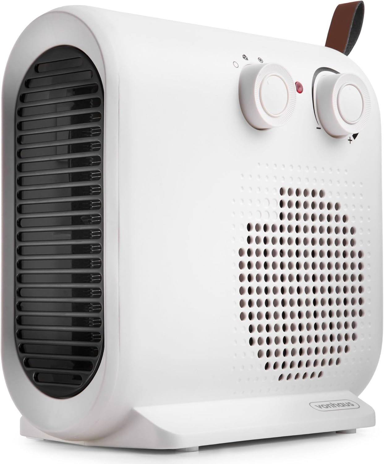 VonHaus Fan Heater 2KW – Portable Electric Lightweight Heater for Home/Office, Use in Any Room – Adjustable Thermostat, Carry Strap, Overheat Protection, Can be Placed Upright or Flat – White.